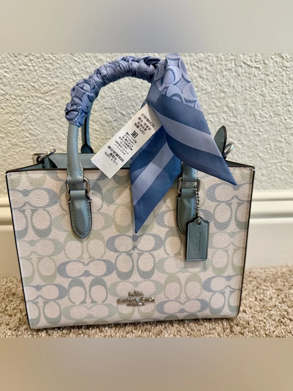 Coach Small Maggie Tote in Canvas/Light Blue/Silver